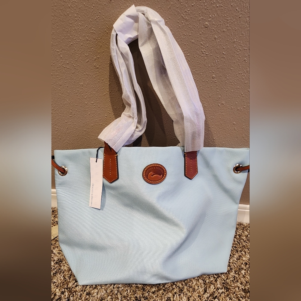Dooney & Bourke Light Blue Tote Bag with Brown Accents